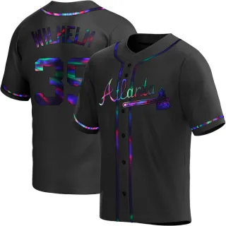 Men's Replica Black Holographic Hoyt Wilhelm Atlanta Braves Alternate Jersey