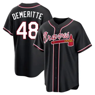Men's Replica Black Travis Demeritte Atlanta Braves Fashion Out Jersey