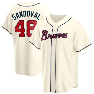 Men's Replica Cream Pablo Sandoval Atlanta Braves Alternate Jersey