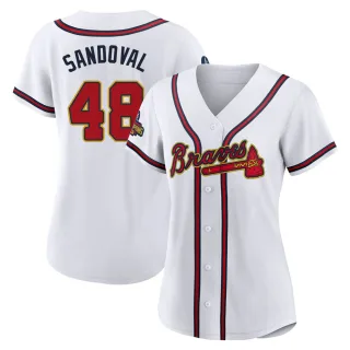 Women's Authentic Gold Pablo Sandoval Atlanta Braves White 2022 Program Jersey