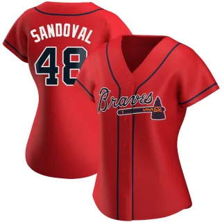 Women's Authentic Red Pablo Sandoval Atlanta Braves Alternate Jersey