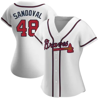 Women's Authentic White Pablo Sandoval Atlanta Braves Home Jersey