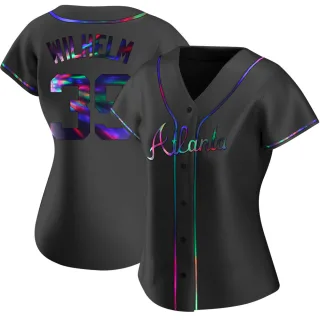 Women's Replica Black Holographic Hoyt Wilhelm Atlanta Braves Alternate Jersey