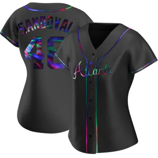 Women's Replica Black Holographic Pablo Sandoval Atlanta Braves Alternate Jersey
