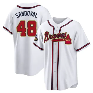 Youth Replica Gold Pablo Sandoval Atlanta Braves White 2022 Program Jersey